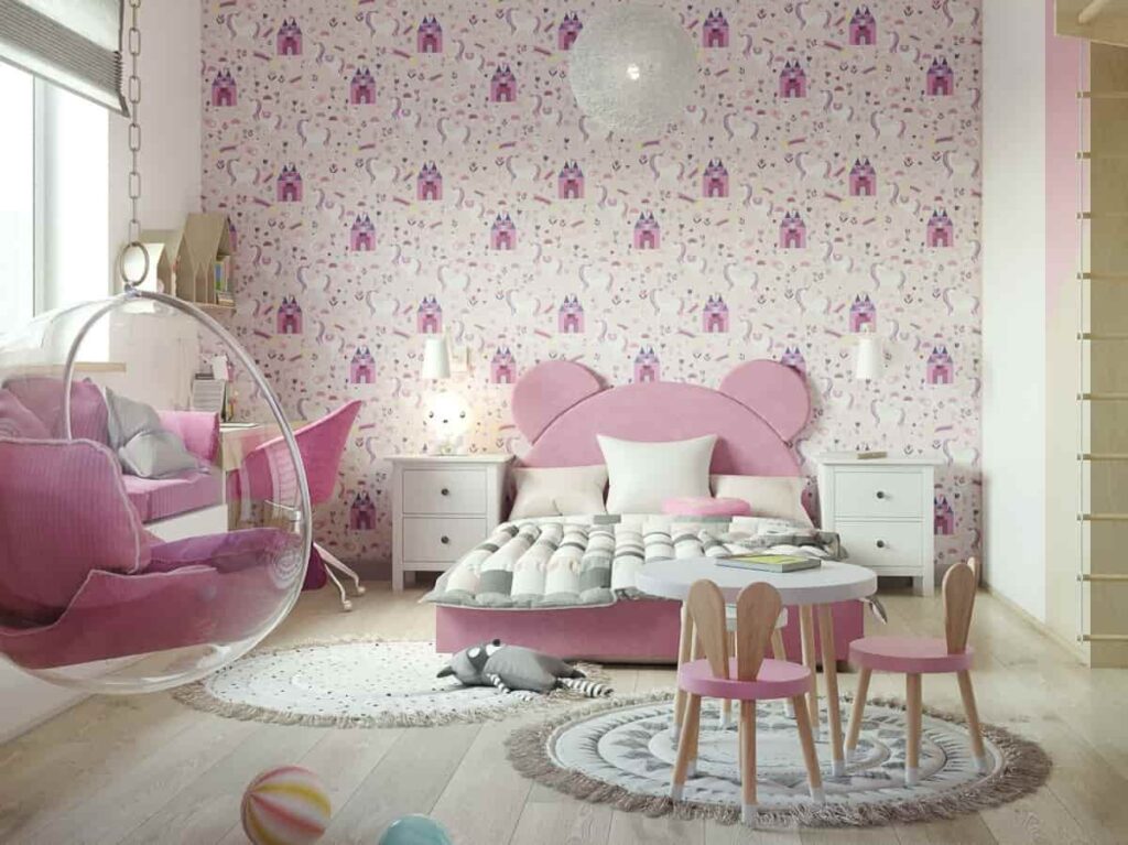 bear bedroom with pink accent