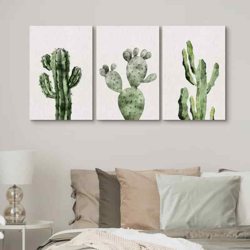 Image of Canvas cactus print on bedroom wall