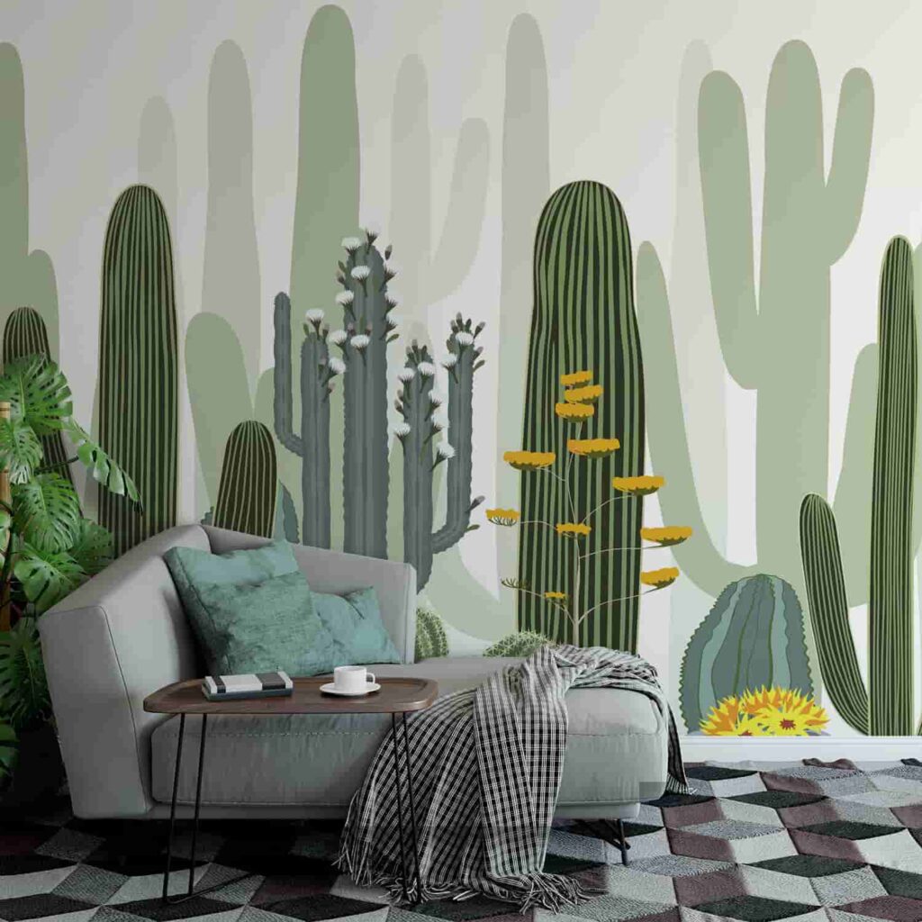 Large Cactus Wall Mural in a bedroom