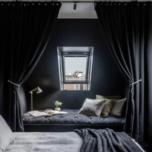 an image of black curtain in black bedroom