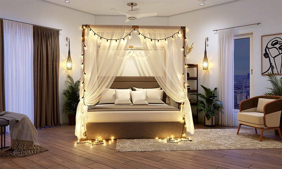 Canopy Bed with Sheer Drapes
