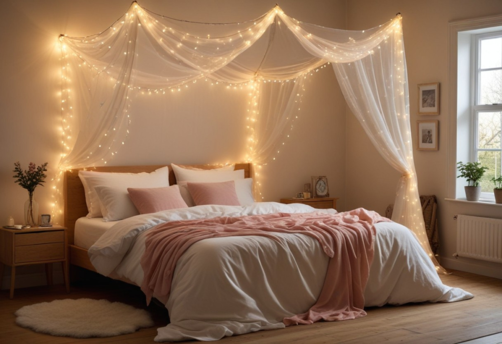 A bedroom designed with fairytale canopy