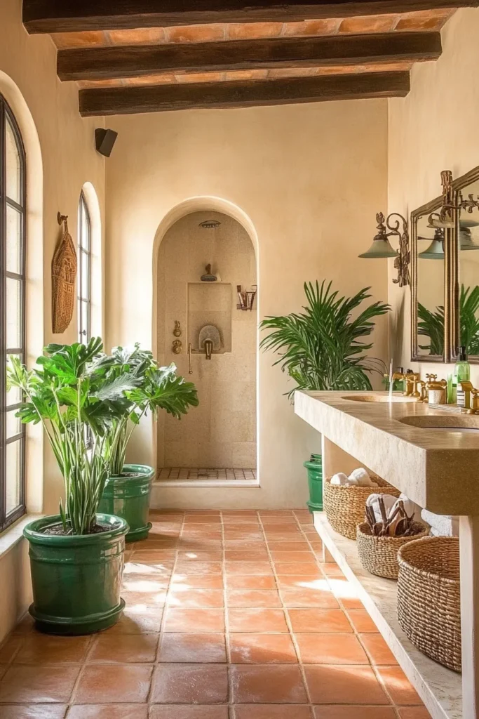 A bathroom with Saltillo Tiles and Scandinavian Simplicity  