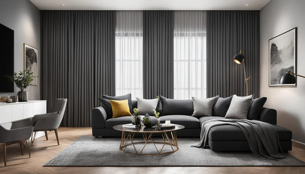 Charcoal Couch Living Room Ideas: Use Neutral Curtains