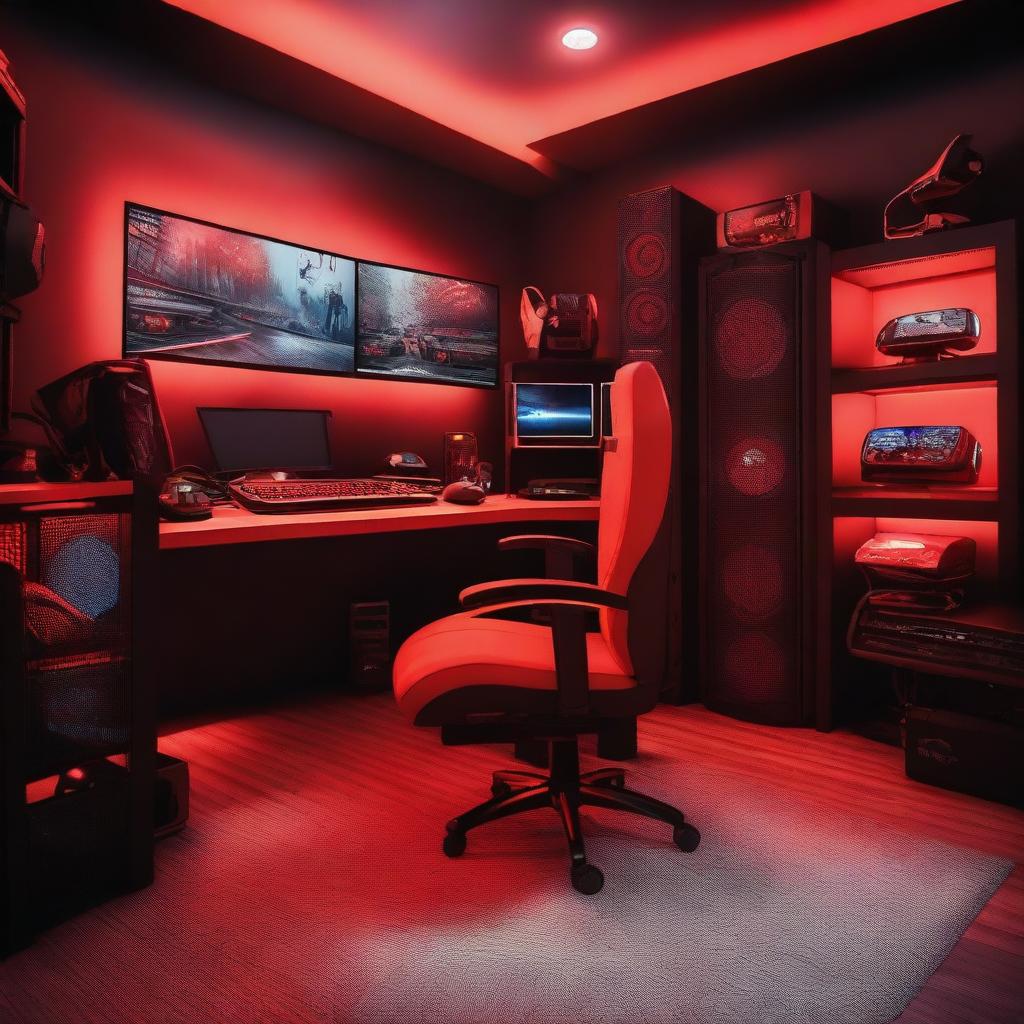 crimson red wall paint idea for gaming room