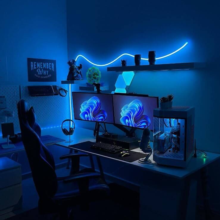 electrical blue wall paint idea for gaming room