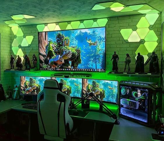 forest green wall paint idea for gaming room