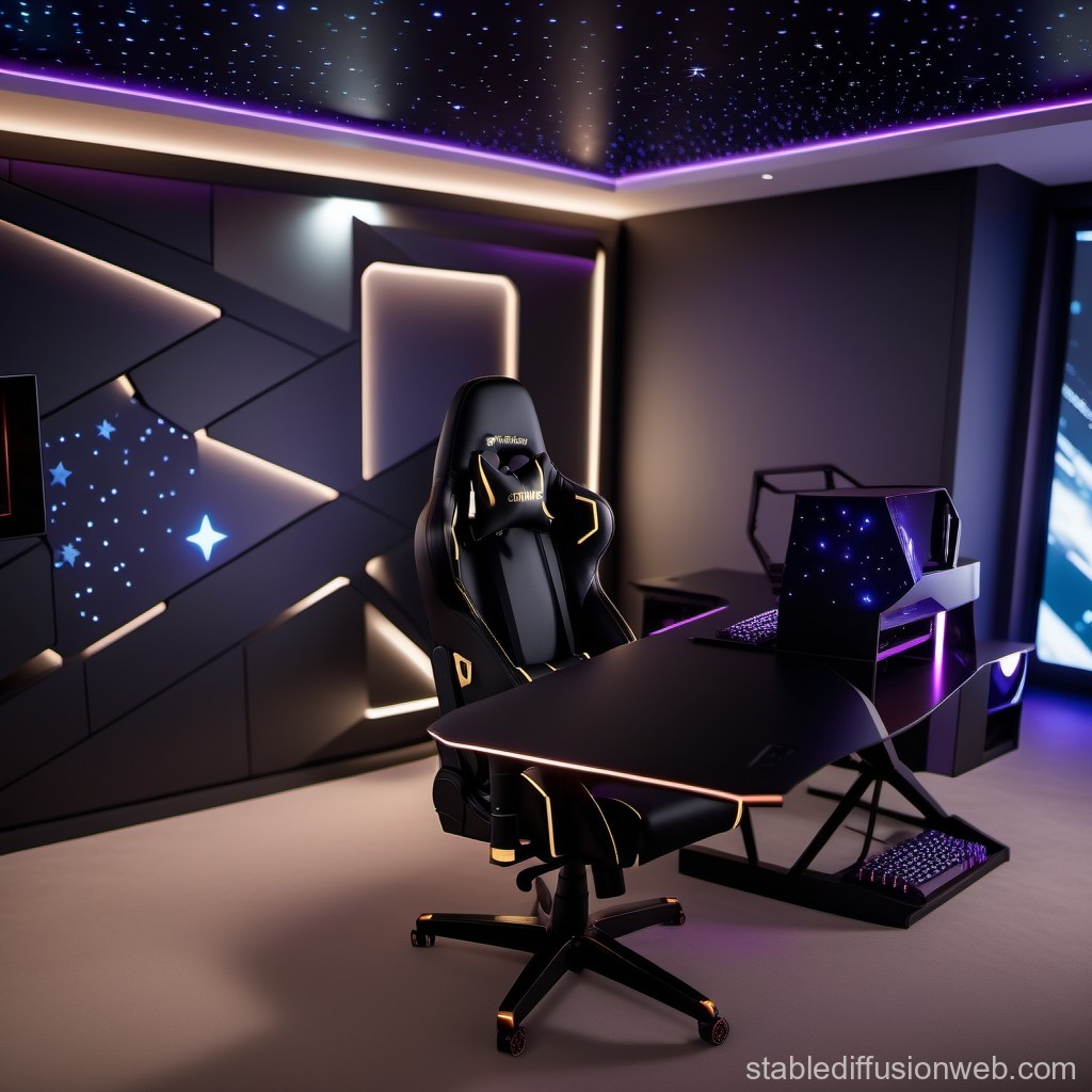 jet black with metallic accent painted wall gaming idea