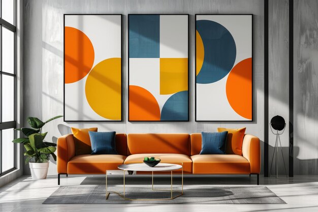 A living room with natural light and orange couch 