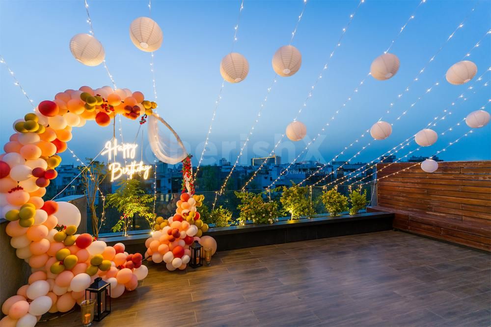 A birthday room with neon lights 