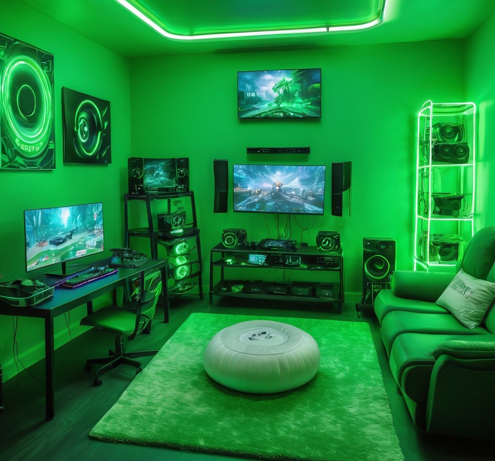 olive green wall paint idea for gaming room