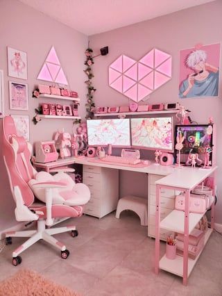 pastel pink wall paint idea for gaming room