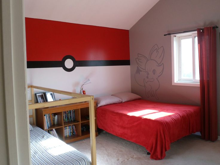 Poke-ball painted on wall for a Pokemon themed Room