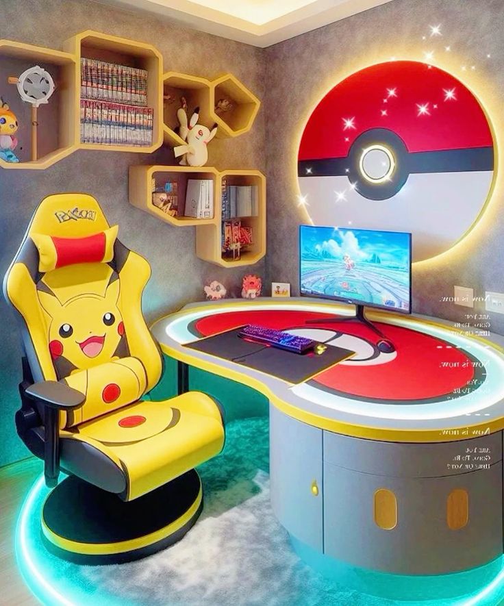 Pokemon styled gaming room for a Pokemon themed room