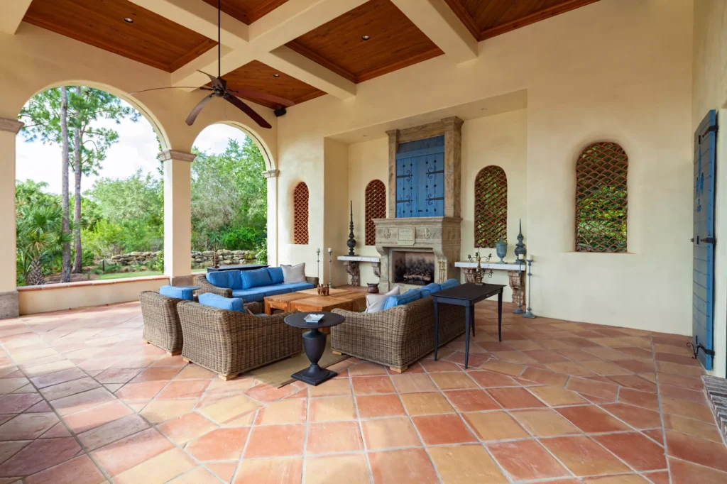 An outdoor space with Saltillo Tiles