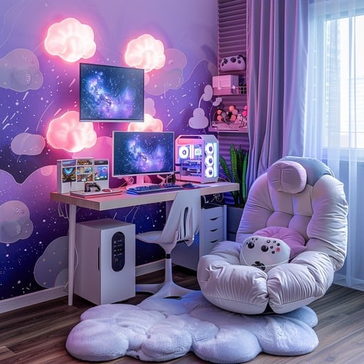 soft lavender wall paint idea for gaming room