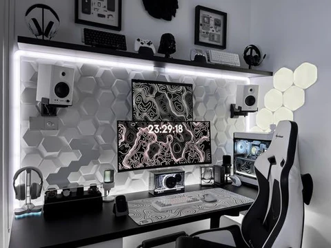 steel gray wall paint idea for gaming room