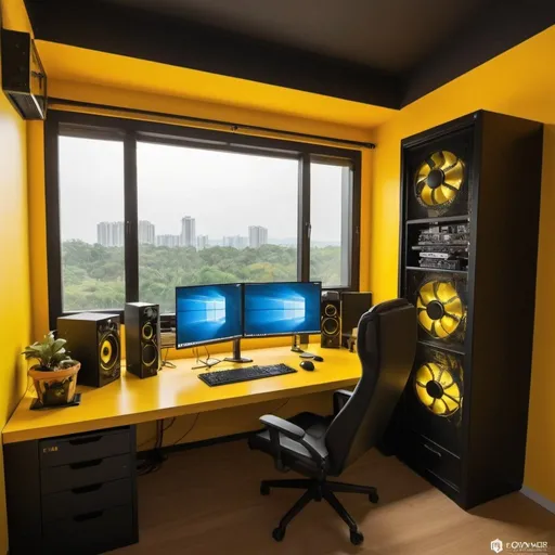 sunshine yellow wall paint idea for gaming room