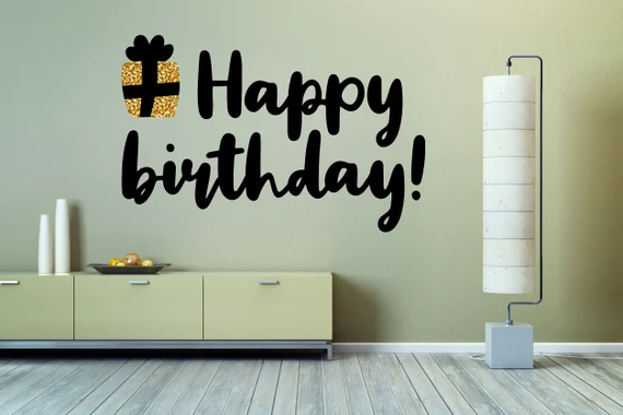 A birthday room with removable themed wall decals 