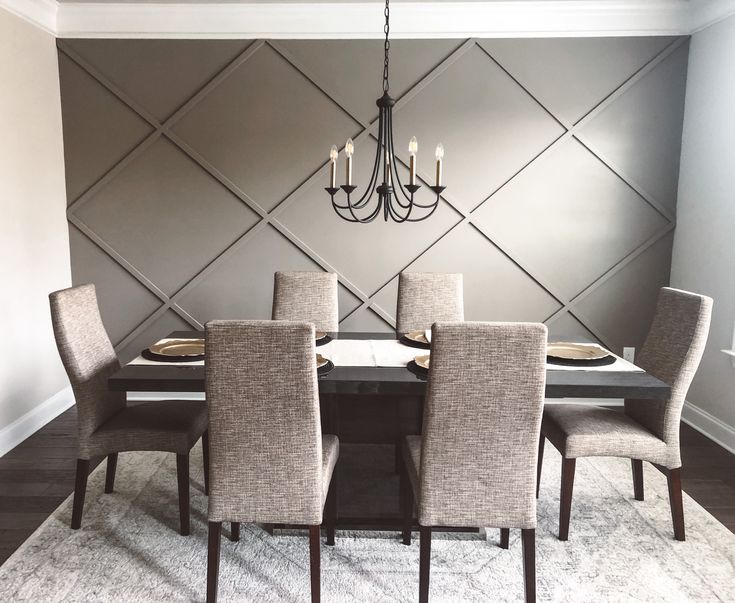 A dining room with accent wall molding