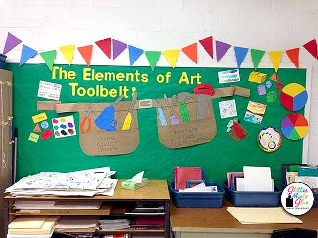 A bulletin board showcasing art techniques on the bulletin board 