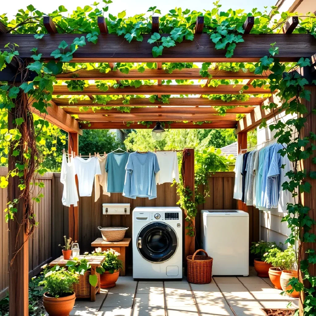 A Pergola-Covered Outdoor Laundry Area 