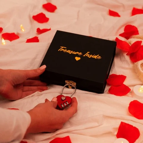 A hotel room with a romantic scavenger hunt 