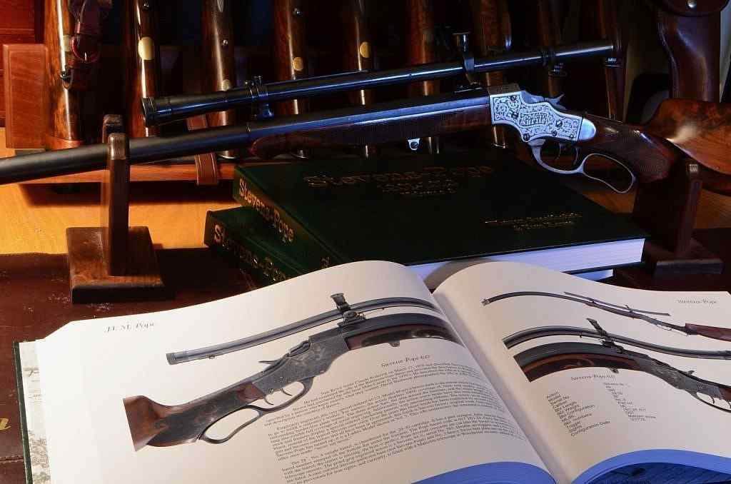 The gun in front and the book for it's knowledge