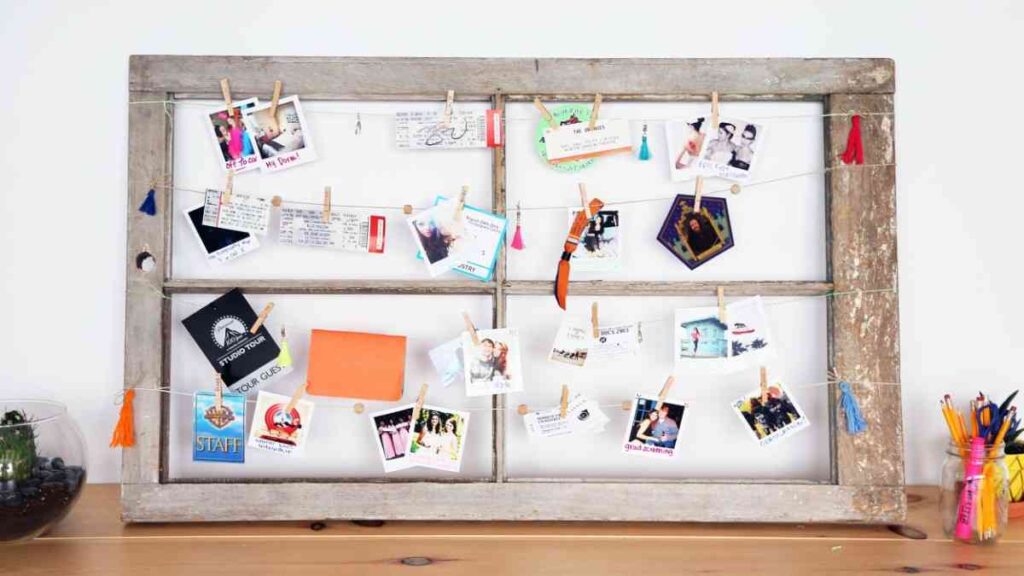 A memory lane frame with pic and messages hanged on it