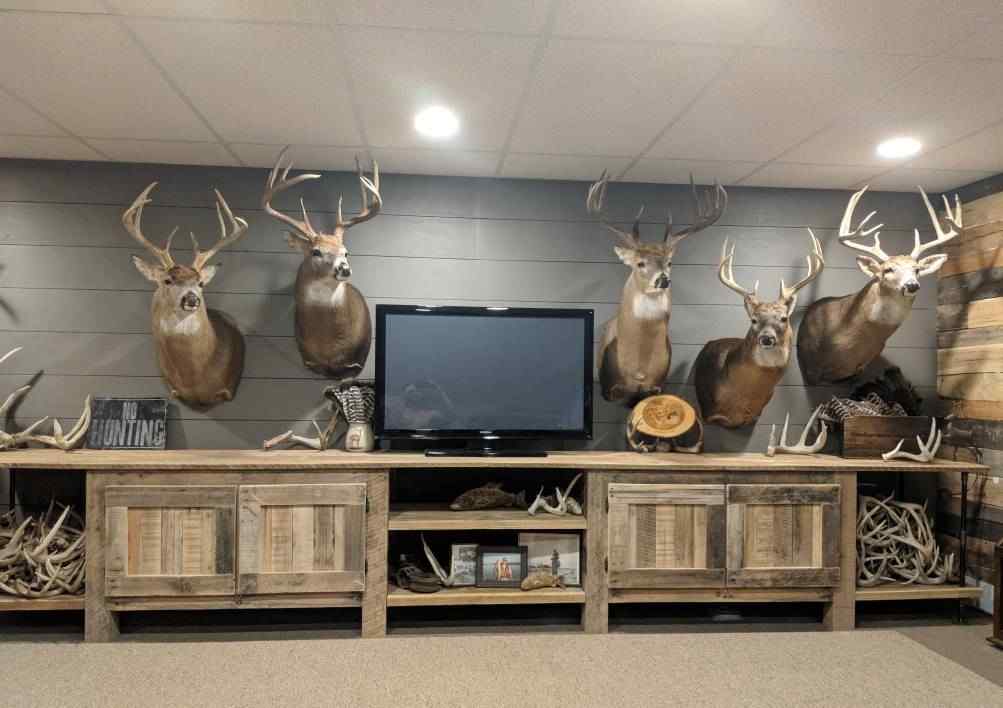 TV on a wooden TV unit for the hunting room