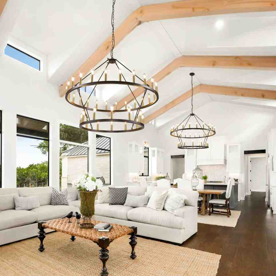 Black framed chandelier for the living room