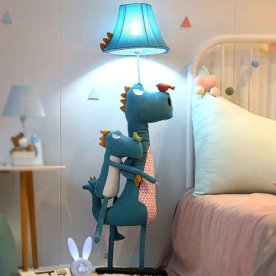 Blue stuff toy bed ide lamp for the dinosaur theme room