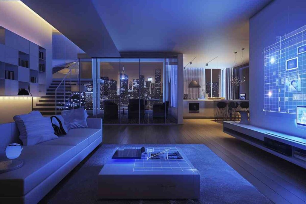 Built-in smart home technology for vaulted family room