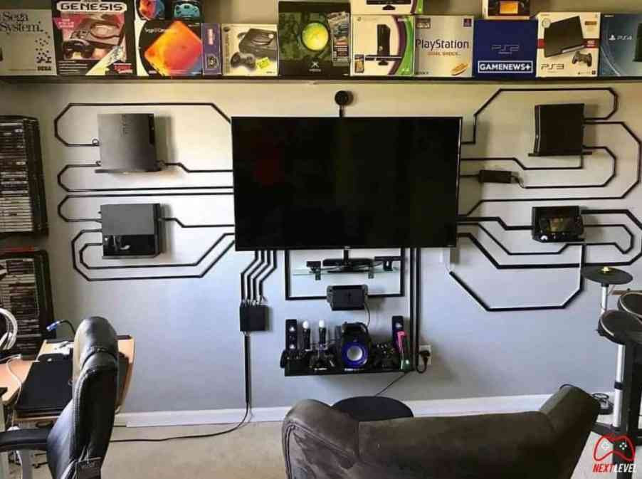 Black cable organizer on wall for the gaming