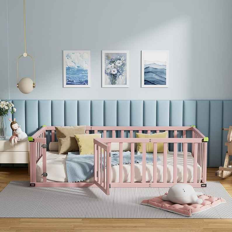 Pink convertible bed for toddler bedroom
