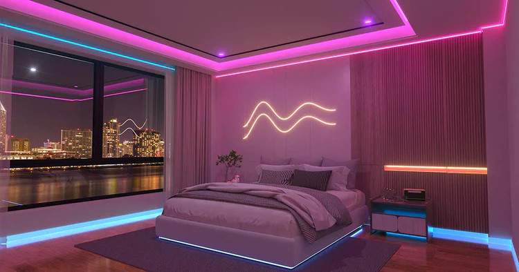 Cove ceiling pink LED light for the room