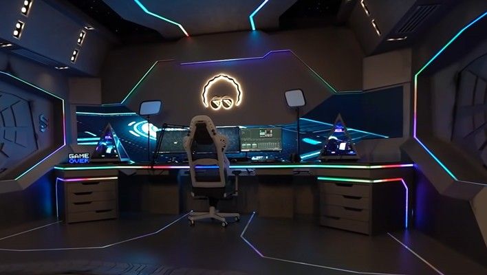 Black and neon light color palette for the gaming room