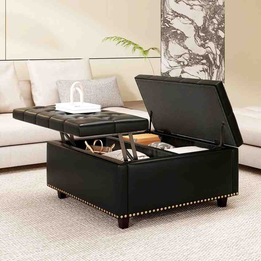 Cotton square chair with storage ottoman with storage double door storage footstool