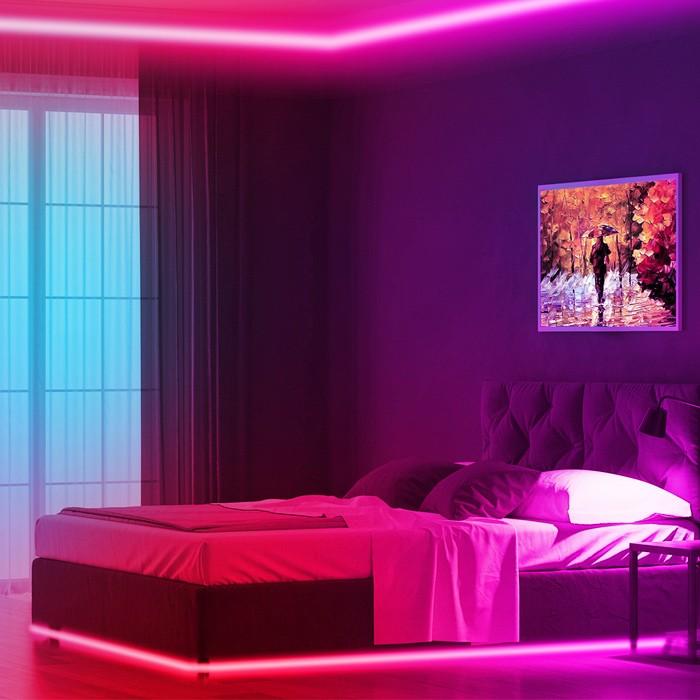 Pink LED light strip used under the bed