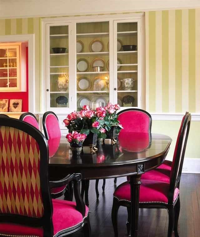 Bold pink print and a pattern on back of the chair