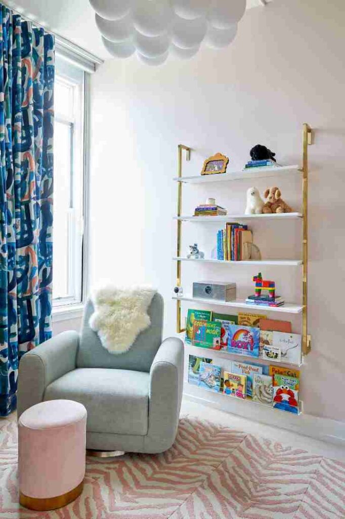 A reading room with armchair and bookshelf