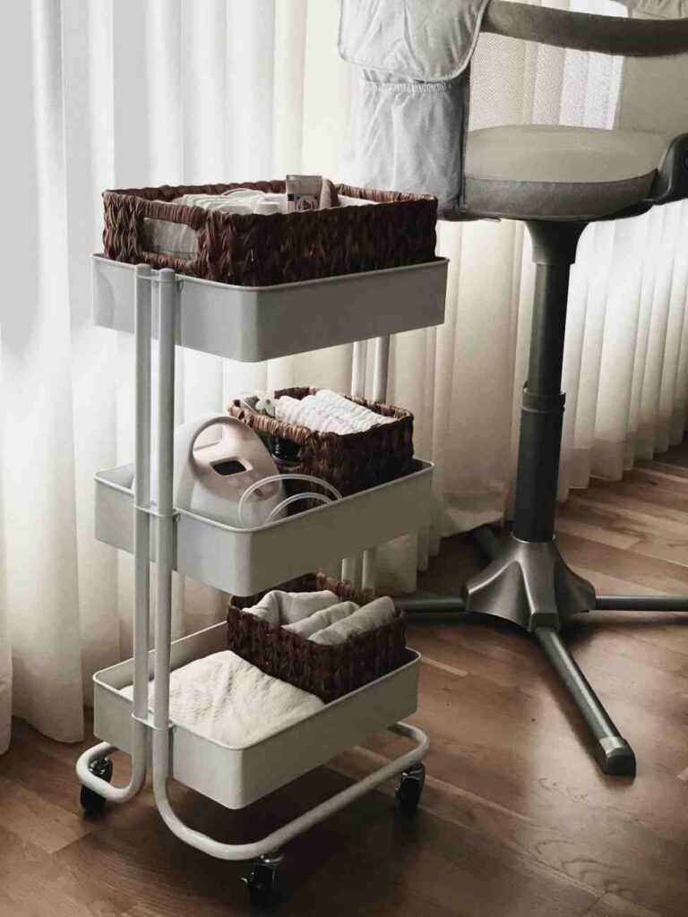 Rolling cart filled with babies essential