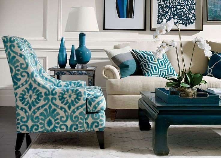 Patterned teal turquoise arm chair for the living room