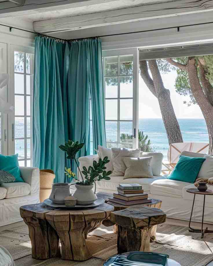Coastal theme for the living room and a wooden center table