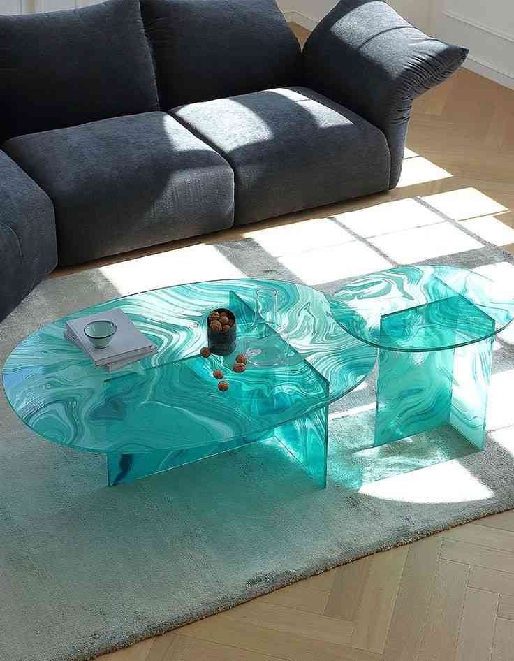 Teal and turquoise glass center table for living room