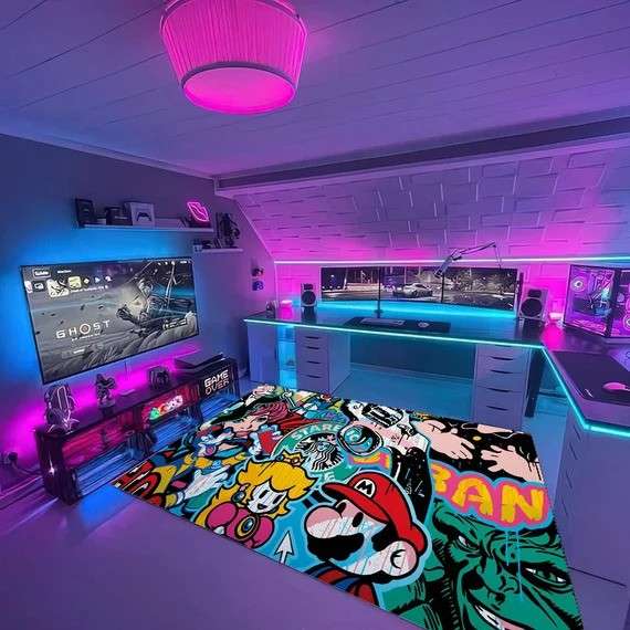 Mario theme rug for the gaming room