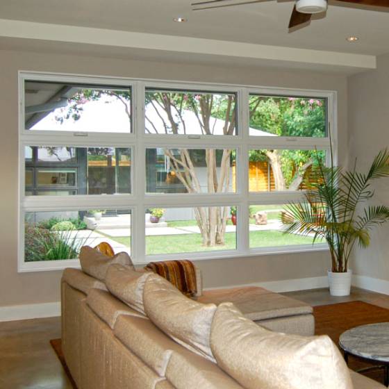 White picture and operable flanking windows