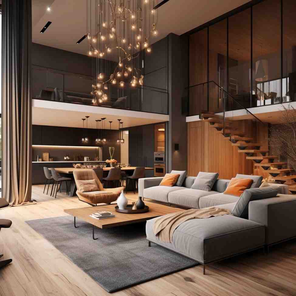 Gray sofa and wooden floor for the living room