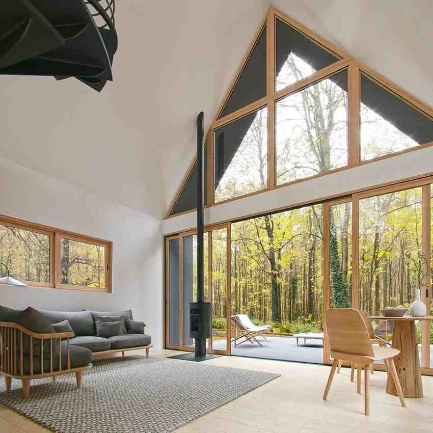 Wooden frame widows and door for the living room