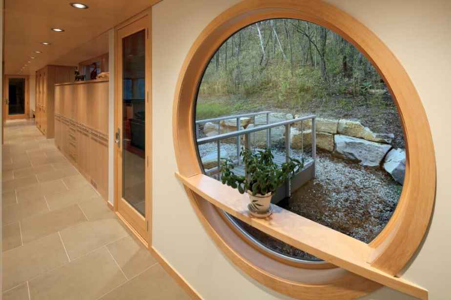 Wooden round shaped picture window